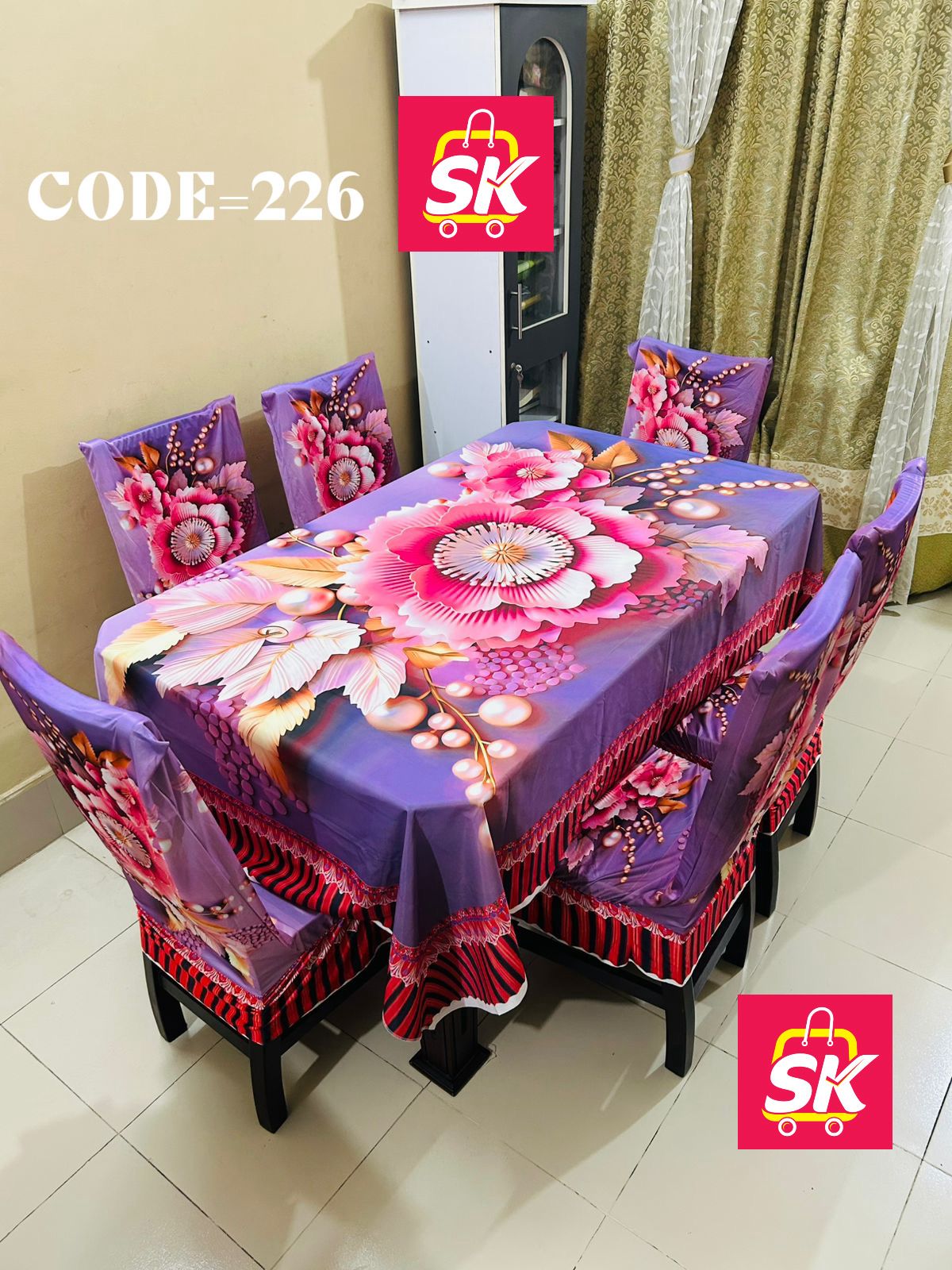 3D প্রিন্টের প্রিমিয়াম ডাইনিং টেবিল ক্লথ ও চেয়ার কভার ।। কোডঃ 226